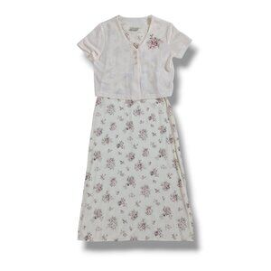 Vintage Jaclyn Smith Maxi Dress Floral Butter Yellow Cardigan 2 piece Size 14